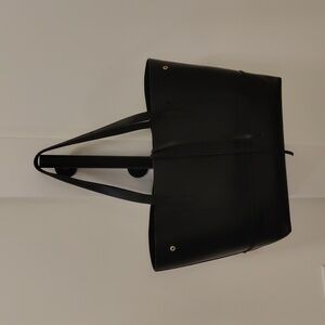 J. Crew Uptown Black Leather Large Tote Bag Handbag w/ Tie Closure Y2K Vintage